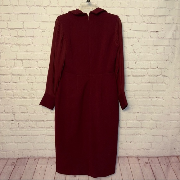 Ted Baker London Stunning maroon midi dress sheer sleeves pleated size "2" US 6 - Picture 11 of 14